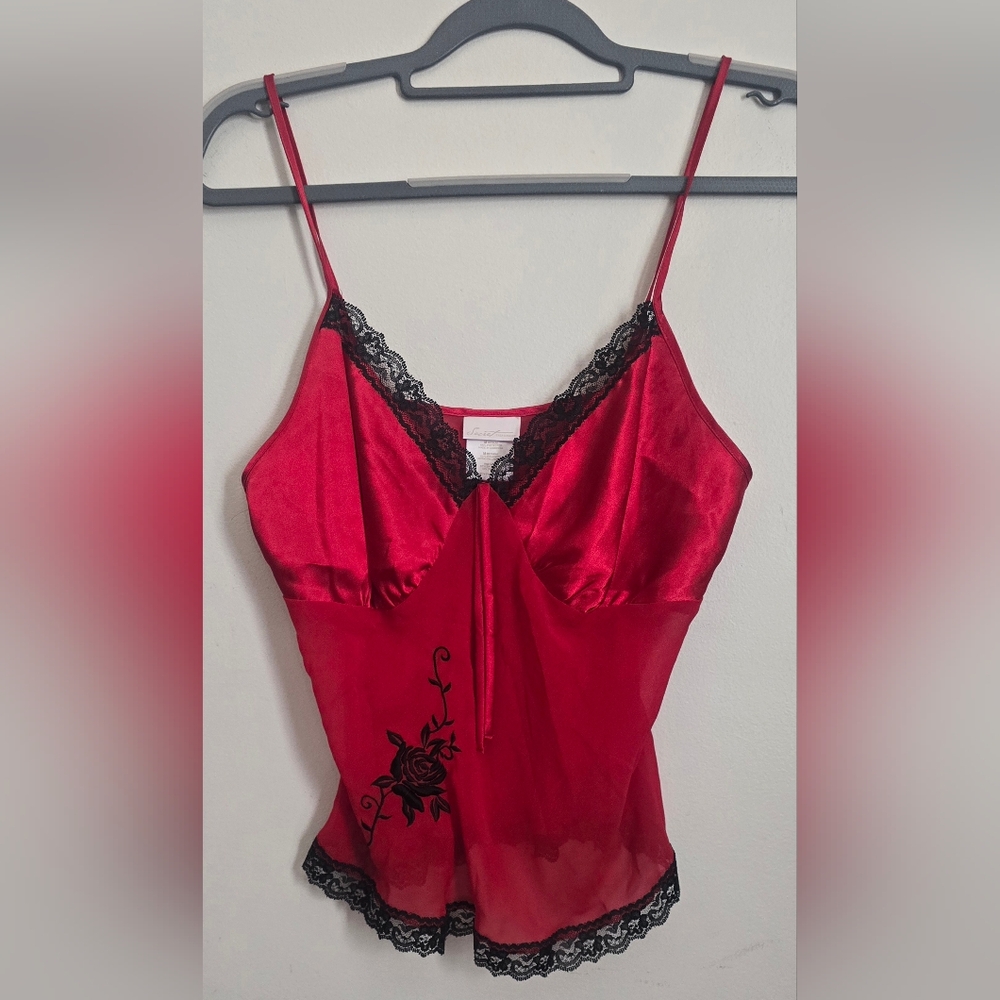 Women's Secret Treasures Red Embroidered Lace Babydoll Cami Medium Whimsigoth